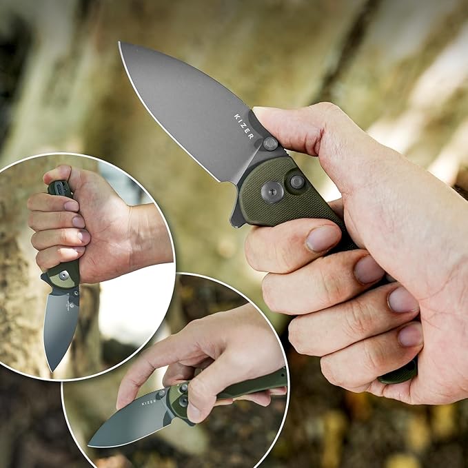 Kizer Mini Grouper Folding Pocket Knife, 3.16??D2 Blade G10 Handle Camping Folding Knife, Button