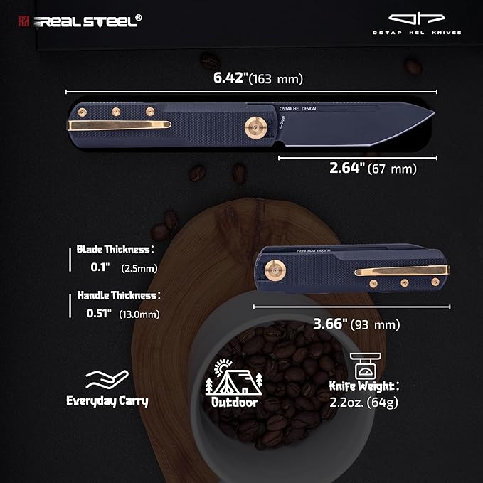 REALSTEEL G-Tanto Pocket Knife,Folding Knives,2.6" Nitro-V Blade,Double Detent Ball Slipjoint