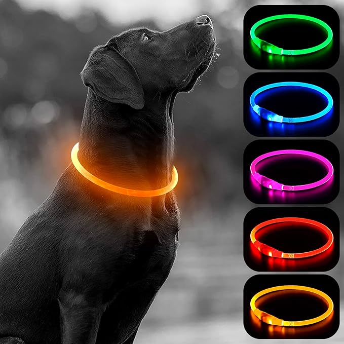 HIGO Light Up Dog Collar USB Rechargeable LED Dog Collar Glow in The Dark, TPU Flash Dog Necklace
