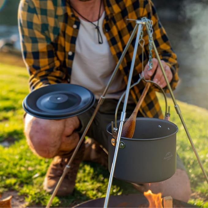 Naturehike Camping Soup Pot Cookware with Lid Large Outdoor Portable Hanging Pot Cooking Set for