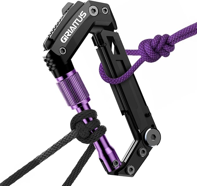 Carabiner Multitool with Pocket Knives, EDC Carabiners, Serrated Knife, Rope Cutter, Screwdriver