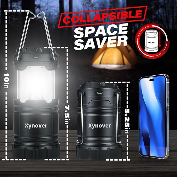 Solar Camping Lantern 4-Pack - Rechargeable LED Lights, Magnetic Base & Foldable Hanging Hook
