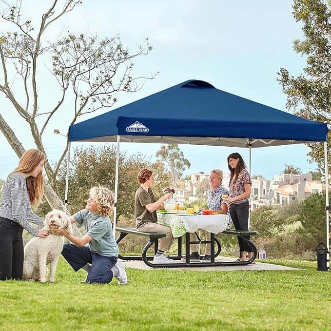 EAGLE PEAK Pop Up Canopy Tent with Wheeled Carry Bag, 8 Stakes, 4 Ropes, 4 Weight Bags, Easy Set Up
