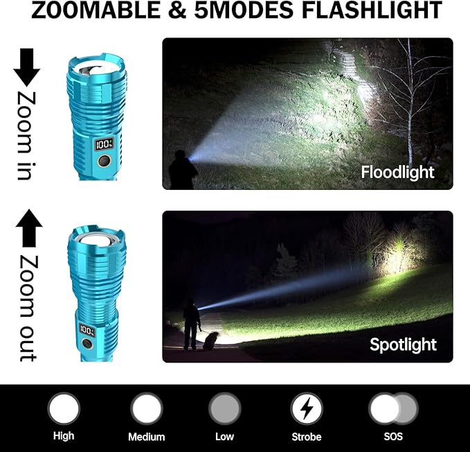 Flashlights High Lumens Rechargeable, LED Super Bright Flash Light Long Beam, Zoomable Linternas