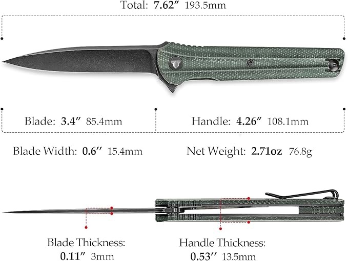 EDC Pocket Knife for Men,Folding Knives with Reversible Clip,Liner Lock 3.4'' Black 14C28N Steel