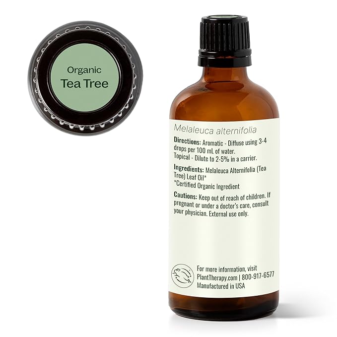 Plant Therapy Organic Tea Tree Oil (Melaleuca) 100% Pure, USDA Certified Organic, Undiluted
