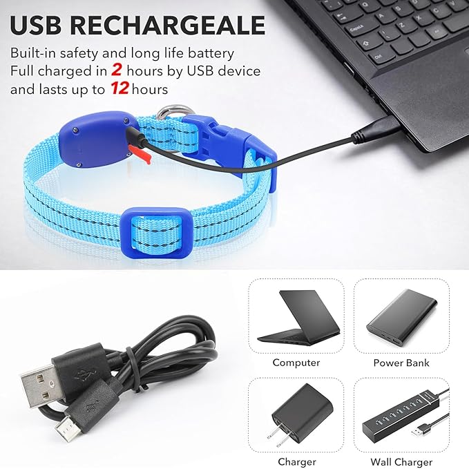 Illumifun LED Collar for Small Dogs - USB Rechargeable Dog Safety Collar Light, Adjustable Nylon