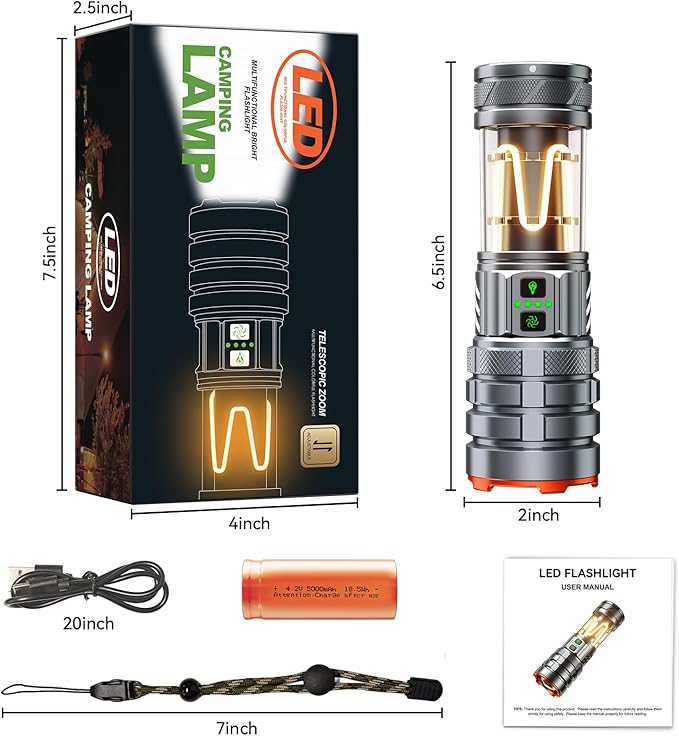 Camping Flashlights,90000 Lumens 5000mAh Super Bright High Lumens Rechargeable Flashlight with 11