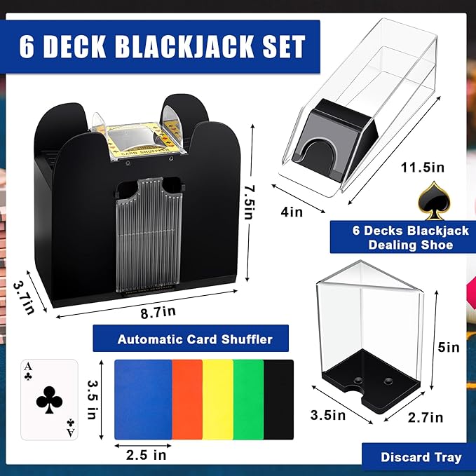 Aoriher Blackjack Casino Game Set, Include 300 Poker Chips, Casino Felt 1 Automatic Card Shuffler 6