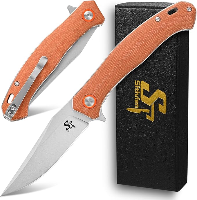 Sitivien ST112 Folding Knife, D2 Blade and Micarta Handle EDC Tool Knife with Pocket Clip for