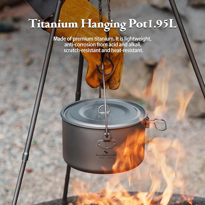 Boundless Voyage Titanium Hanging Pot for Outdoor Camping Backpacking Hiking Ultralight Portable