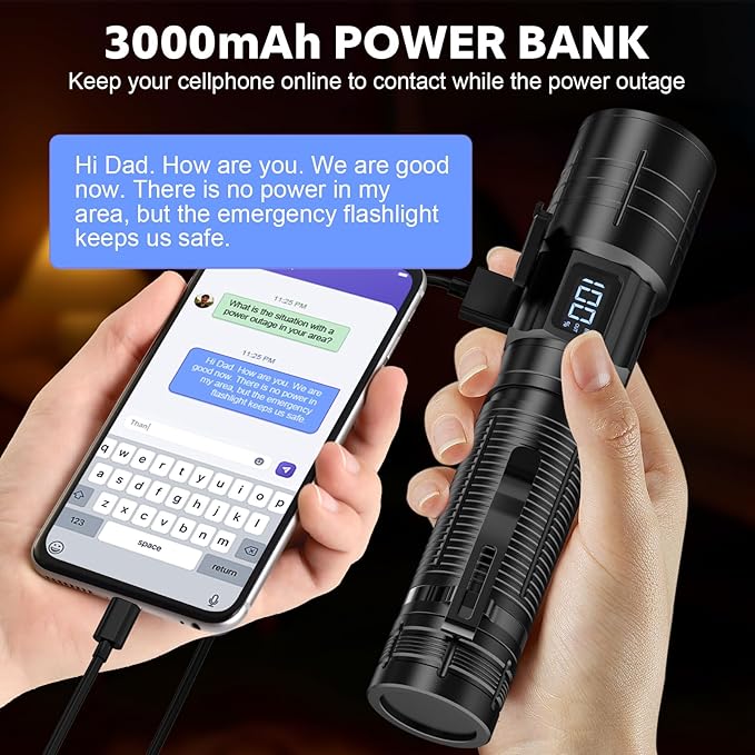 AdamStar Flashlights High Lumens Rechargeable Super Bright LED Flashlight with Dimmable, Zoomable
