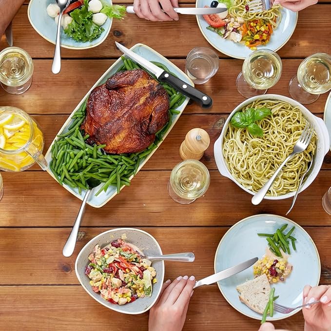 Camping Silverware Silver Picnic Plates and Utensils Set for 4 Portable Tableware Stainless Steel