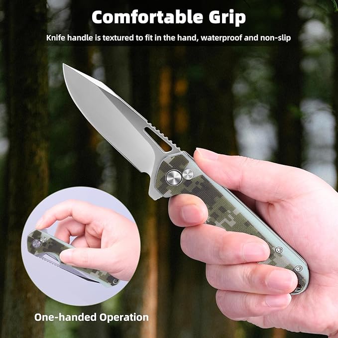 ZENG Folding Pocket Knife, 3.15" D2 Steel Blade Pocket knives, G10 Handle Small EDC Knife, Liner