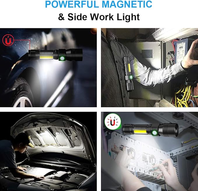 UV Flashlight Black Light, USB Rechargeable Flashlight with Magnetic Base - High Light, Side Light