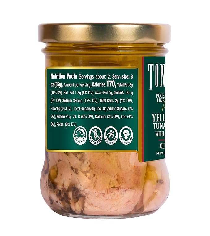 Tonnino Tuna Fish Yellowfin Pole&Line ??Oregano ??Pack of 6 ??Alternative to Salmon ??Protein