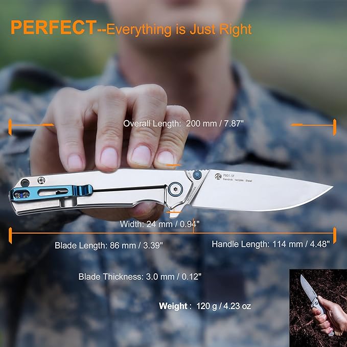 Ruike Tactical Folding Pocket Knife for men,14C28N Stainless Steel Blade,Frame Lock,EDC Small