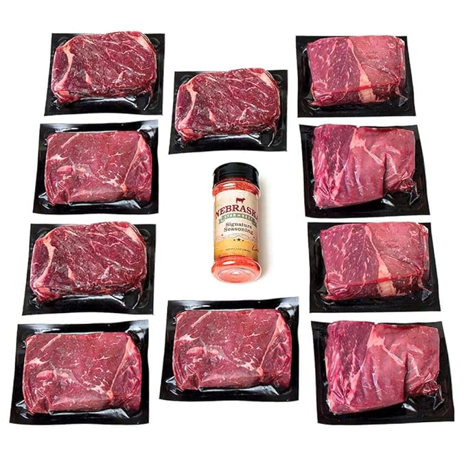 Nebraska Star Beef 10oz Natural Sirloin Steaks 10-Pack with Signature Seasoning, Premium Cut