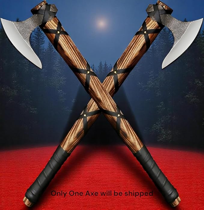 AX-7000 Custom Gift Forged Carbon Steel Viking Axe with Rose Wood Shaft, Viking Bearded Camping Axe