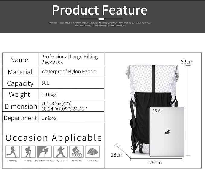Hiking Backpack,40L to 50L Extra Large Capacity Hiking Bag,Internal Frame Camping Backpack,Upgraded
