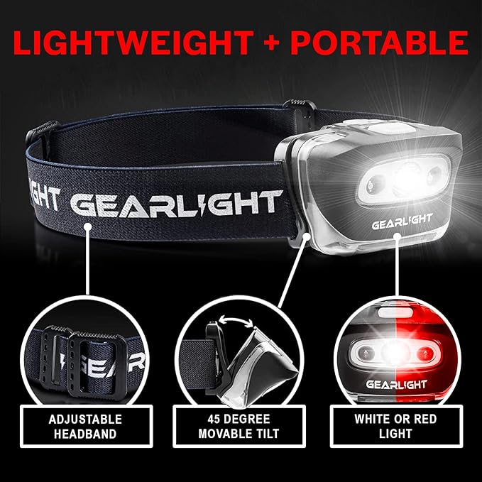 GearLight 2Pack LED Headlamp - Outdoor Camping Head Lamps with Adjustable Headband - Lightweight