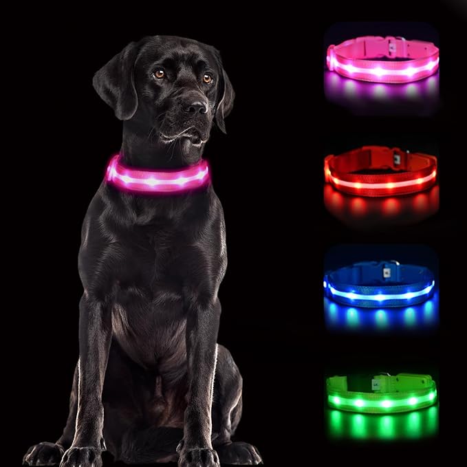 CHUKCHI LED Dog Collar Rechargeable,Waterproof Flashing Collar,Light Up Glow Collar, Adjustable