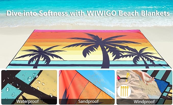 Beach Blanket Waterproof Sandproof Beach Mat 79" X 83"/10'x9'for 2-8 Adults Quick Drying Outdoor