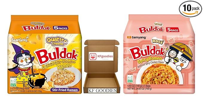 KF GOODIES Korean Ramen Variety Pack Gift Box (10 Count) – Spicy Buldak Noodle Assortment for