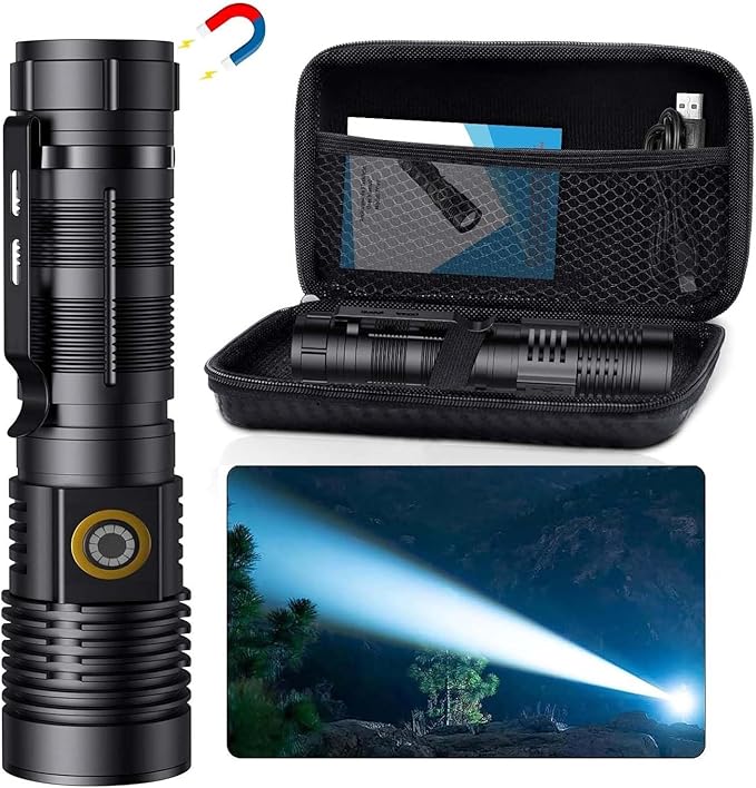 Small Tactical Flashlights High Lumens - 1500 Meters Long Beam Super Bright LED Magnetic Flashlight