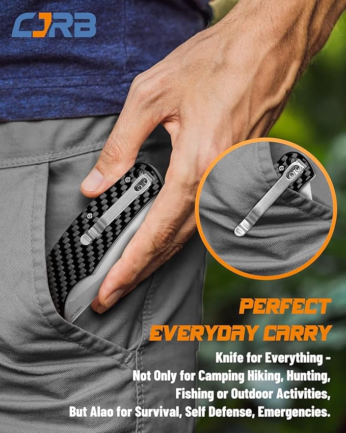 CJRB Crag Tactical Knife,Cleaver Pocket Folding Knife with Stonewash AR-RPM9 Steel Blade and Carbon