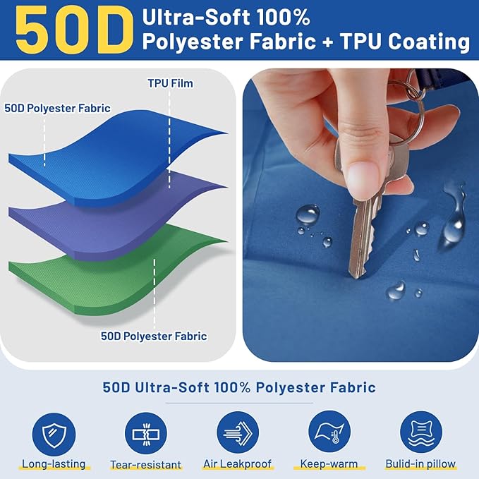 Camping Sleeping Pad, Extra Thick 6 Inch Inflatable Camping Mat with Pillow Built-in Foot Pump