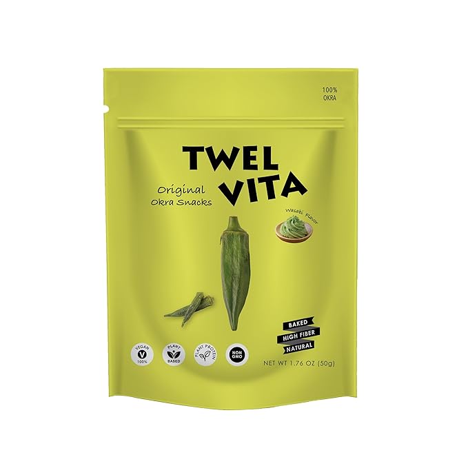 TwelVita Wholesome Baked Wasabi Okra Crisps, Vegan Snacks, Clean Label, Non-GMO, Gluten-Free, 1.76