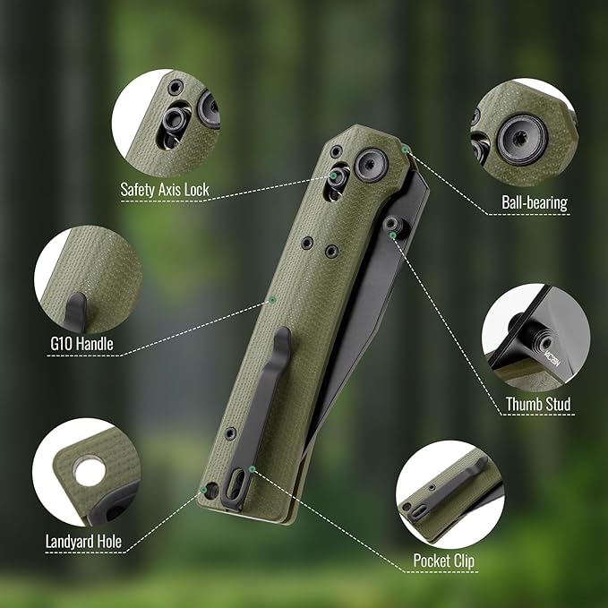 Pathwright Folding Pocket Knife, 3.54" 14C28N Blade and G10 Handle with Axis Lock, Everydaycarry