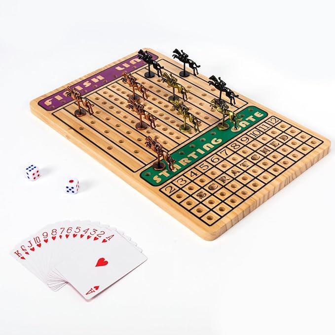 Horse Race Board Game, Horse Racing Game with 11 Luxury Metal Horses, 4 Dice, 2 Boxes of Cards, and