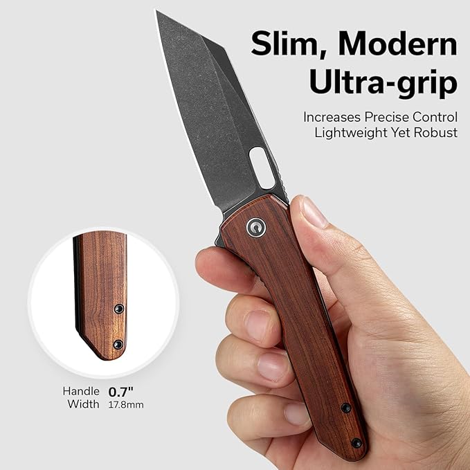 CIVIVI Nugz Folding Pocket Knife for EDC, 3.17" 14C28N Reverse Tanto Blade Wood Handle Flipper
