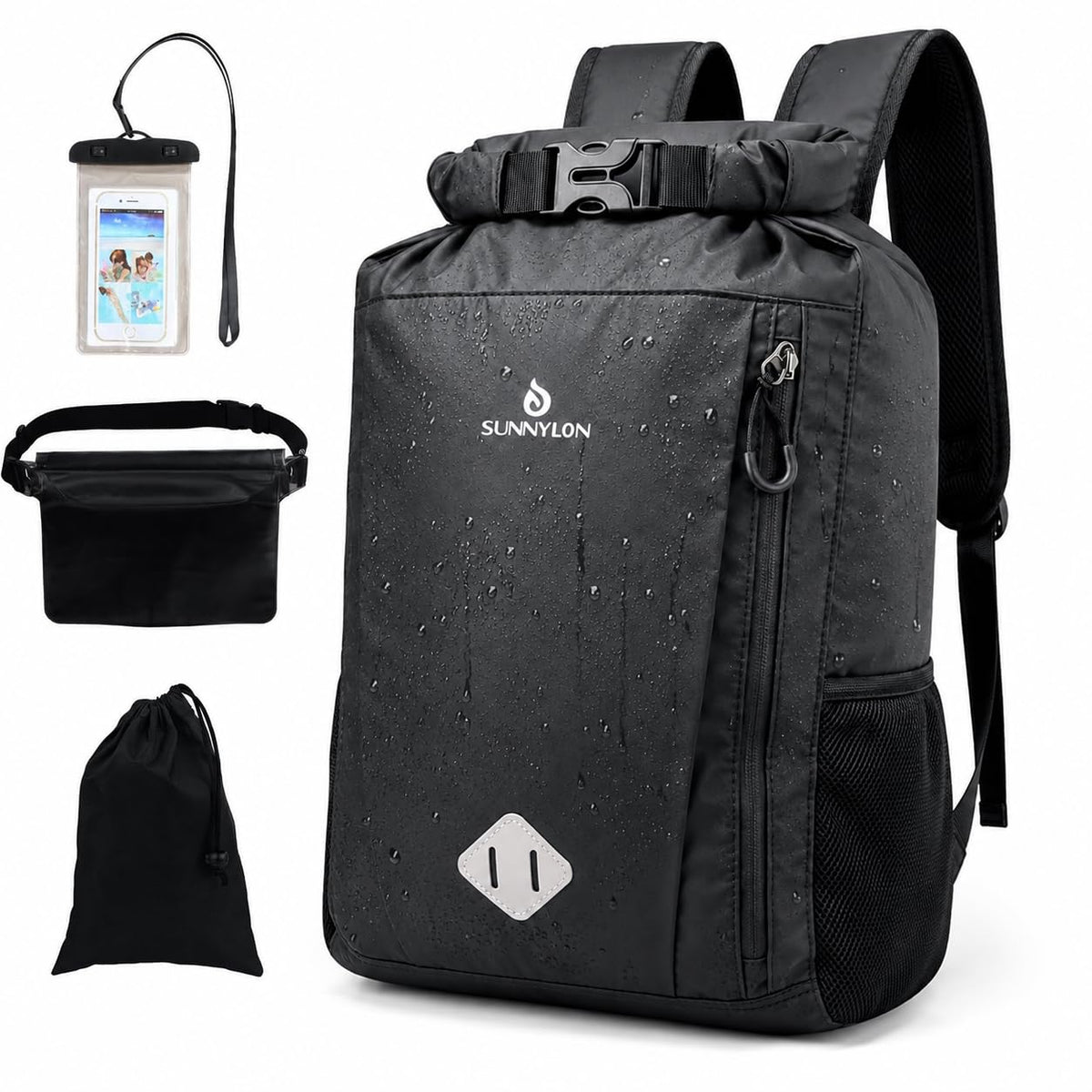 Sunnylon Dry Bag Backpack, 20L Dry Bag Waterproof with Waist Pouch and Phone Case,Roll top Dry bag