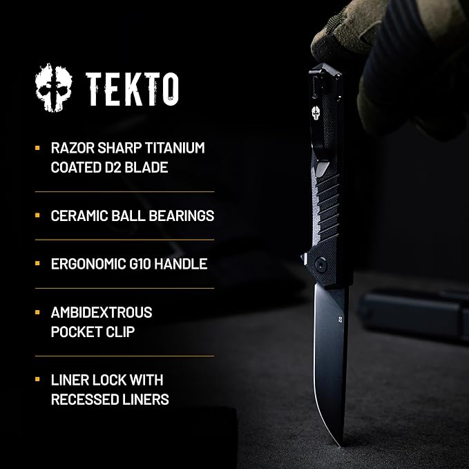 F1 Alpha Folding Pocket Knife - Modified Straight Back Blade, Titanium Coated D2 Steel, Ideal for