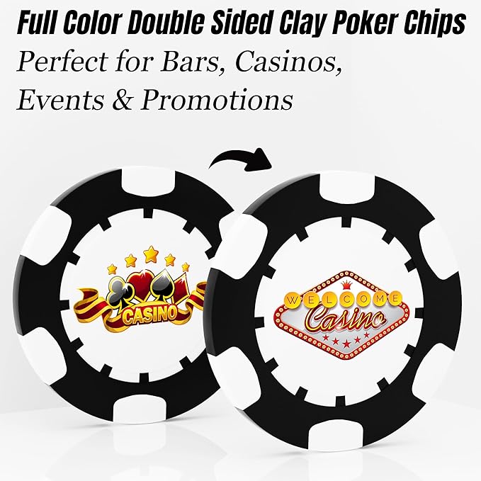 25 Custom Clay Poker Chips, 40mm Heavy 11.5g Casino Sized Personalized Poker Chips with Your Logo