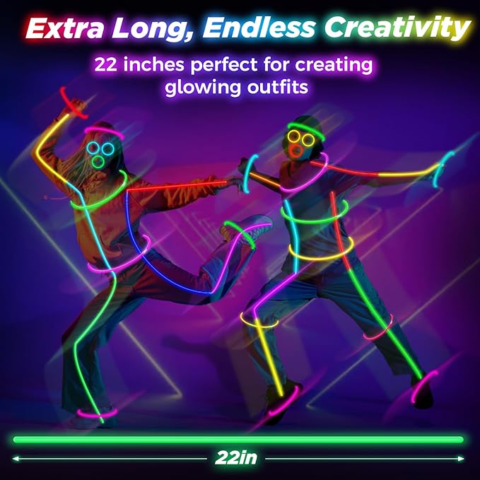 100Pcs Glow Sticks - 22 inch Glow In the Dark Sticks Party Supplies, Halloween Glow Party Pack for