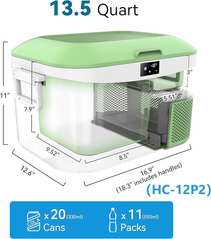 12 Volt Refrigerator Portable Car Freezer 13.5 Quart (12.8 Liter) Compressor Cooler 12V/24V DC