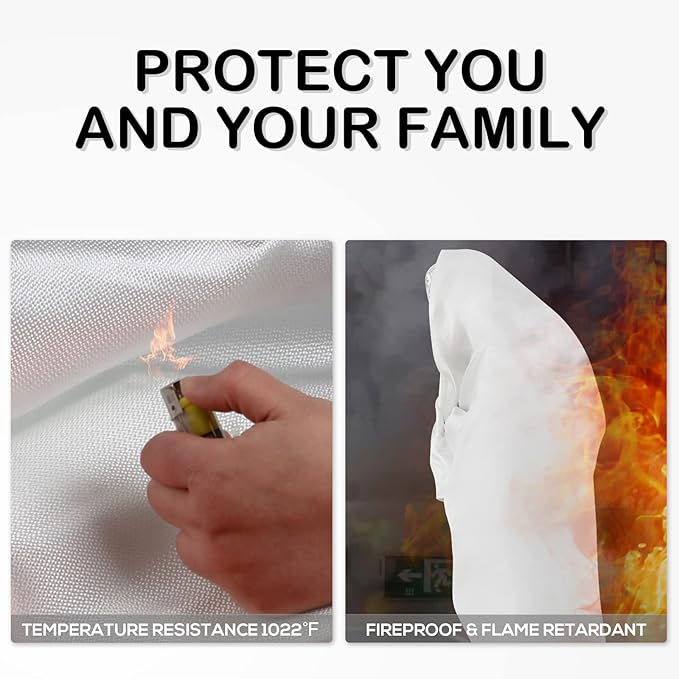 FLASLD Fire Blanket for Home, Fiberglass Fire Blankets Emergency for People, 2 Pack - Fire