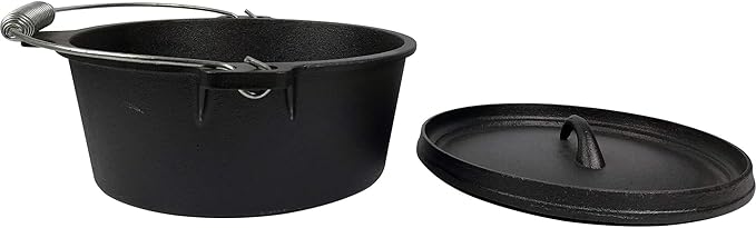 Pre-Seasoned Cast Iron Camp Dutch Oven, 4.1 qt, including Lid Lifter, Lid Stand and Silicone Handle