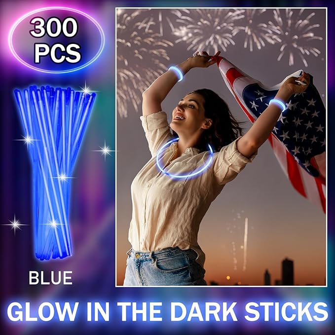 Hanaive 300 Pcs Glow Sticks Bulk 8 Inch Glow in The Dark Party Favors Neon Bracelets and Necklaces