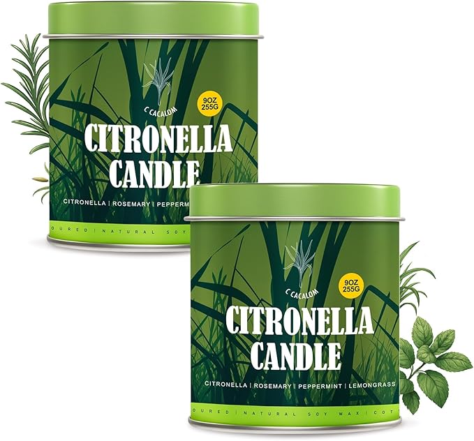 Citronella Candles Outdoor Set, 2 Pack Jar Candle for Patio Camping Backyard Picnic, Scented
