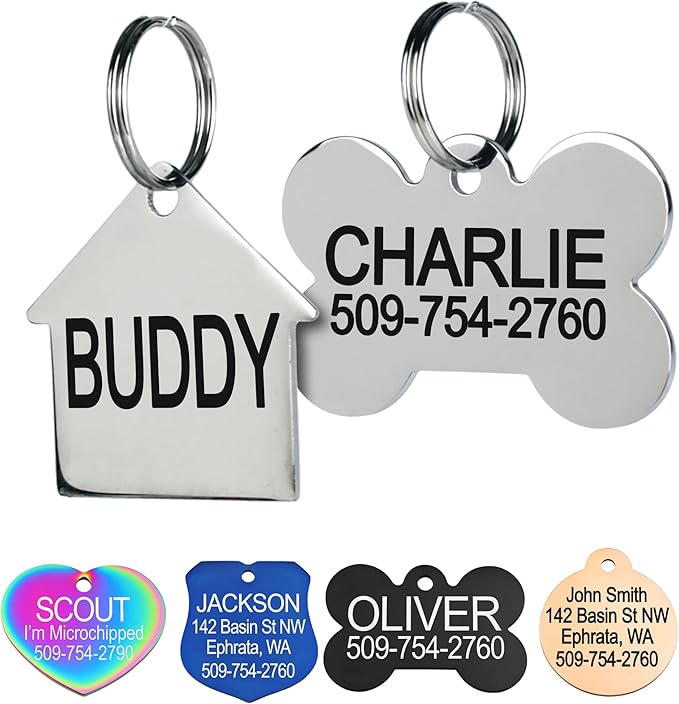 GoTags Stainless Steel Pet ID Tags, Personalized Dog Tags and Cat Tags, up to 8 Lines of Custom