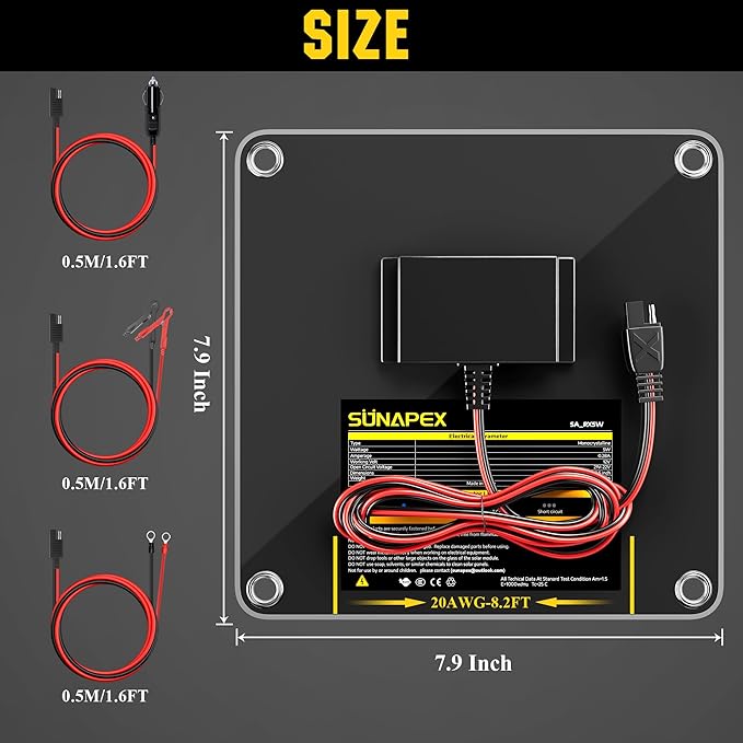SUNAPEX 5W 12V Solar Panel Battery Charger Maintainer, Portable Waterproof Solar Trickle Charger