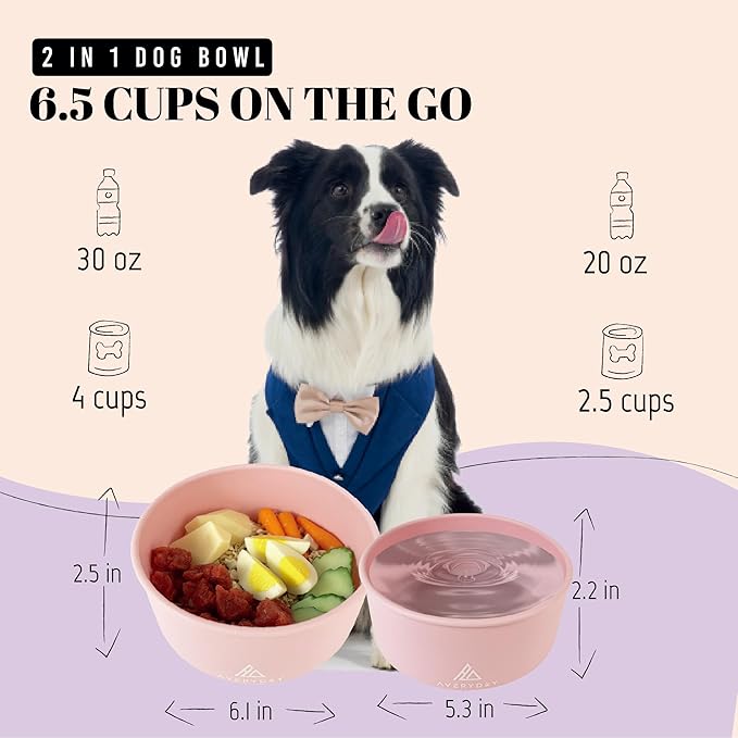 AVERYDAY 50 Oz Travel Dog Bowls with Lids, 2-in-1 Portable Pet Bowls for Food and Water, Leakproof