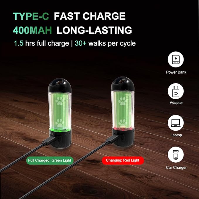 2-Pack Dog Poop Bag Holder with Flashlight 7-Color, USB-C Rechargeable doggie bag holder for leash