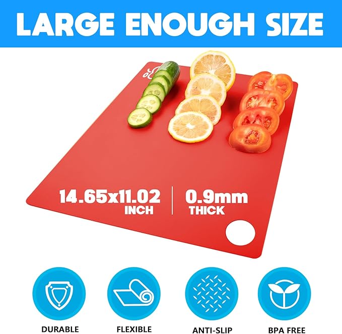 GoodLuck 10 Pieces Flexible Cutting Boards with Hanging Hole, BPA Free Plastic Cutting Boards for