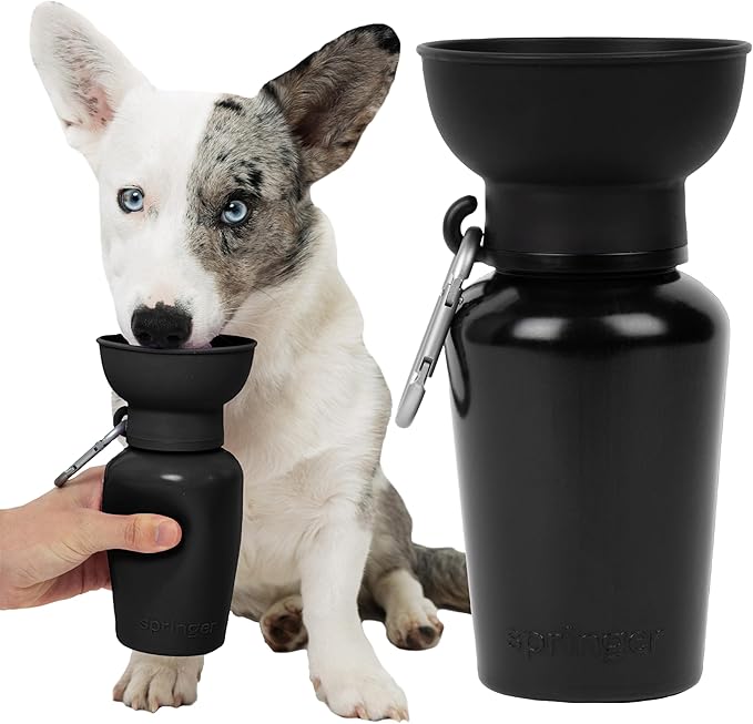 Springer Flip Portable Dog Water Bottle with Foldable Food Grade Silicone Bowl - 20 Ounce Travel